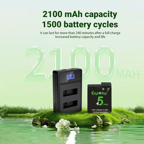 Osmo Action 5 Pro/4/3 Charger Charger Kit 2-Pack 2100mAh Battery و 2-channel Fast Charger Hub (Action 5) in Kuwait