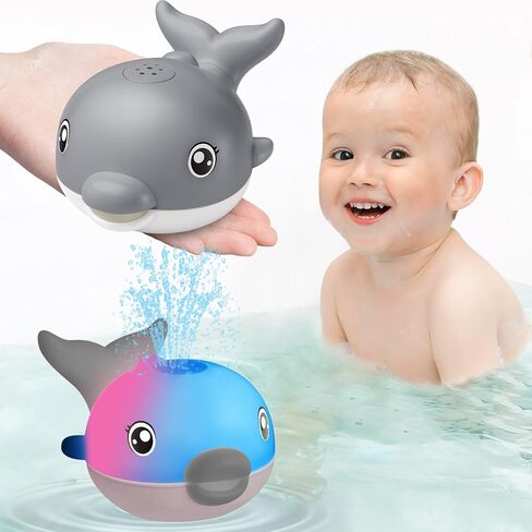 Bath Toys, Light Up Dolphin Baby Bath Toys for Babies 6-12 12-18 Months, Rechargeable Sprinkler Musical Toys, Easter Basket Stuffers Bathtub Toys for Toddlers 1-3 2-4 Boys Girls Infant Kids- Pink in Kuwait