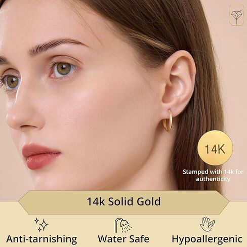 Solid 14K Yellow Gold Hoops Earrings for Women| Hypoallergenic Real Gold Earrings for Women | Anti Tarnish Solid Gold Earrings by MAX + STONE in Saudi Arabia