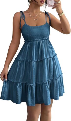 MakeMeChic Women's Summer Mini Dress Wedding Guest Dresses Spaghetti Strap Beach Boho Flowy Sundresses in Kuwait