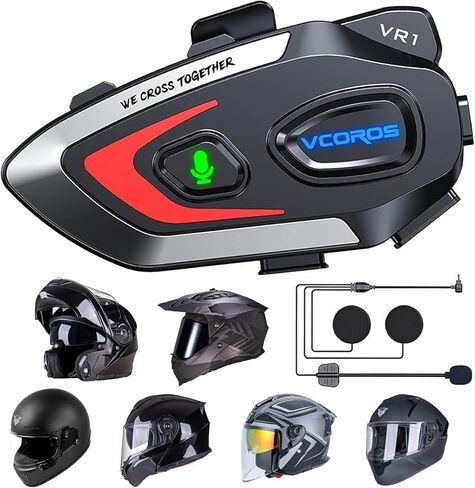 VCOROS VR1 Motorcycle Helmet Headset, Long Battery Life Helmet Speakers with Automatic Answer/Wireless Music/Dual Noise Cancellation/AI Voice Assistant/IPX6 Waterproof (Soft Microphone) in Saudi Arabia