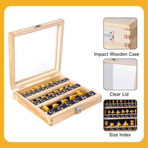 24-Piece Tungsten Carbide Tipped Router Bit Set, 1/4 Shank, Visible Wooden Storage Case with Size Index, for Woodworking Beginners & Professionals in Saudi Arabia