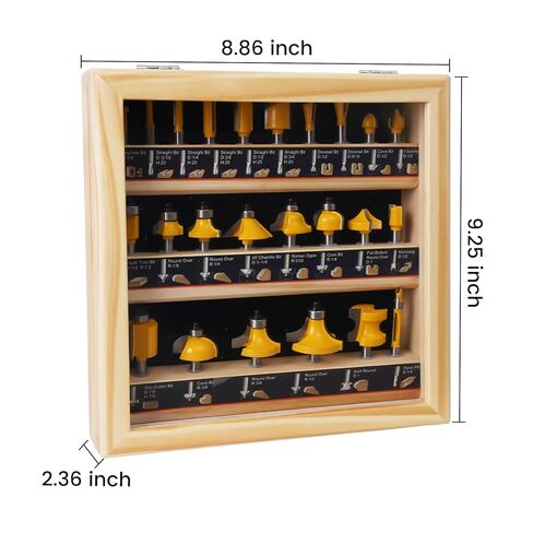 24-Piece Tungsten Carbide Tipped Router Bit Set, 1/4 Shank, Visible Wooden Storage Case with Size Index, for Woodworking Beginners & Professionals in Saudi Arabia