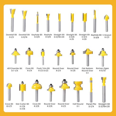 24-Piece Tungsten Carbide Tipped Router Bit Set, 1/4 Shank, Visible Wooden Storage Case with Size Index, for Woodworking Beginners & Professionals in Saudi Arabia