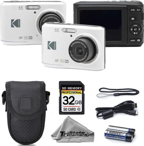 كاميرا رقمية Kodak PIXPRO FZ45، كاميرا مدمجة بدقة 16 ميجابكسل، تكبير بصري 4X، عدسة زاوية واسعة 27 مم، فيديو عالي الدقة 1080 بكسل، أبيض + حافظة كاميرا وبطاقة SD سعة 32 جيجابايت in Kuwait