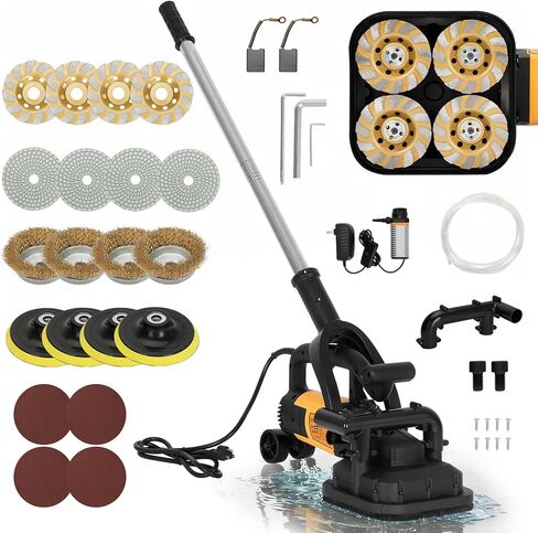 4-Head Concrete Floor Grinder Set, 3800W Concrete Grinder with 6-Speed Control, 6000 RPM Ergonomic Handle & Dust Collection Cover - Ideal for Grinding Concrete, Cement, Marble Floors & Surfaces in Kuwait