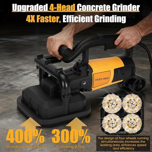 4-Head Concrete Floor Grinder Set, 3800W Concrete Grinder with 6-Speed Control, 6000 RPM Ergonomic Handle & Dust Collection Cover - Ideal for Grinding Concrete, Cement, Marble Floors & Surfaces in Kuwait