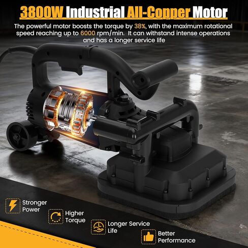 4-Head Concrete Floor Grinder Set, 3800W Concrete Grinder with 6-Speed Control, 6000 RPM Ergonomic Handle & Dust Collection Cover - Ideal for Grinding Concrete, Cement, Marble Floors & Surfaces in Kuwait