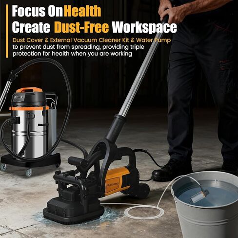 4-Head Concrete Floor Grinder Set, 3800W Concrete Grinder with 6-Speed Control, 6000 RPM Ergonomic Handle & Dust Collection Cover - Ideal for Grinding Concrete, Cement, Marble Floors & Surfaces in Kuwait