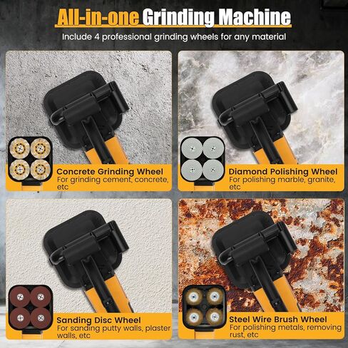 4-Head Concrete Floor Grinder Set, 3800W Concrete Grinder with 6-Speed Control, 6000 RPM Ergonomic Handle & Dust Collection Cover - Ideal for Grinding Concrete, Cement, Marble Floors & Surfaces in Kuwait