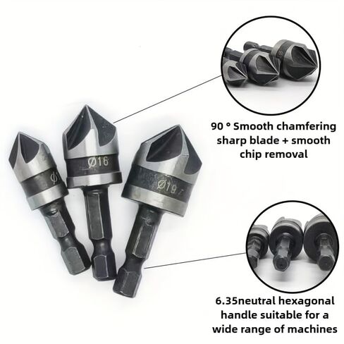 3 قطع سداسية عرقوب HSS غاطسة Deburring مثقاب مجموعة أداة، خمسة الناي 90 درجة أداة الشطب لأعمال النجارة وحفر المعادن in Saudi Arabia