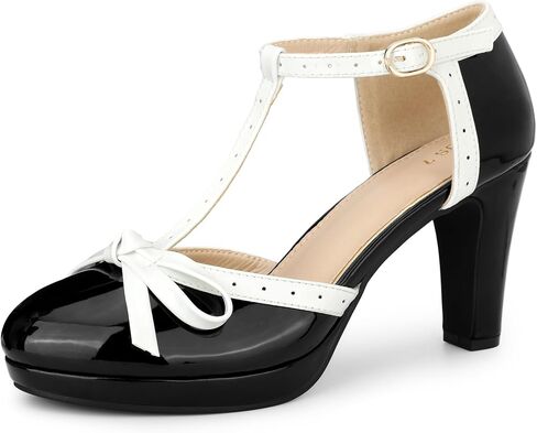 Allegra K Women's Platform Bow Chunky Heels T-Strap Mary Janes Pumps in Saudi Arabia