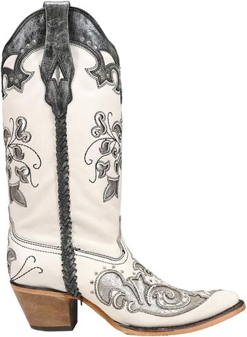 Corral Women's Floral Inlay Western Boot Snip Toe White 8 M US in Saudi Arabia