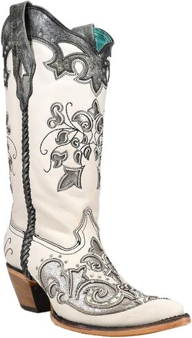 Corral Women's Floral Inlay Western Boot Snip Toe White 8 M US in Saudi Arabia