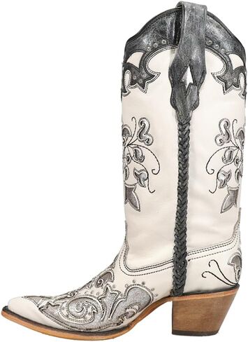 Corral Women's Floral Inlay Western Boot Snip Toe White 8 M US in Saudi Arabia