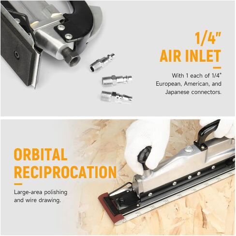 Hoteche 1/4" Air Sander, 2500RPM Pneumatic Sander with 64x407mm Sanding Pad, Polished Aluminum Body, Black, Color Box Packaging in Saudi Arabia
