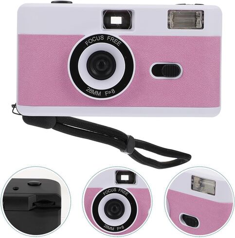 TEHAUX Reusable 35mm Film Camera Vintage Abs Plastic Retro Point Shoot Camera with Built-in Flash for Travel Photography White Pink Purple (no Battery) in Saudi Arabia