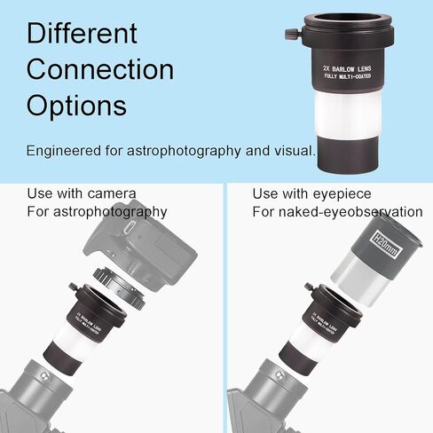 2X Barlow Lens 1.25 Inch Metal Multi-Coated Telescope Accessory with M42 Thread for Telescope Eyepiece and Camera Connection in Saudi Arabia