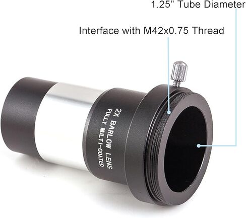 2X Barlow Lens 1.25 Inch Metal Multi-Coated Telescope Accessory with M42 Thread for Telescope Eyepiece and Camera Connection in Saudi Arabia