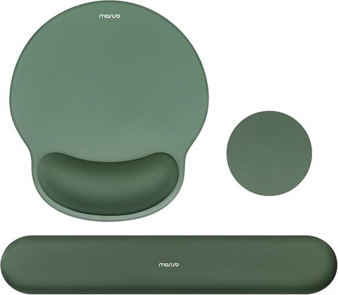 MOSISO Wrist Rest Support for Mouse Pad&Keyboard Set, Circle Curved Ergonomic Mousepad&Coaster Non-Slip Base Home/Office Pain Relief&Easy Typing Pad with Soft Cloth&Raised Memory Foam, Antique Green in Saudi Arabia
