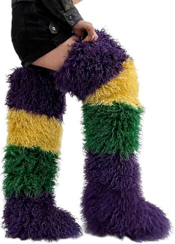 أحذية الفراء العالية الفخذ الأسود ، فوق أحذية عالية من الركبة ، أحذية طويلة فروي للنساء in Kuwait