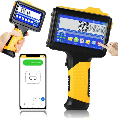 مسدس طابعة نفث الحبر المحمولة من Zunate، 12.7 مم 600 نقطة في البوصة بلوتوث مع شاشة لمس LED 4.3 بوصة، لرموز أرقام النص QR، قابس الولايات المتحدة AC110-240V in Kuwait