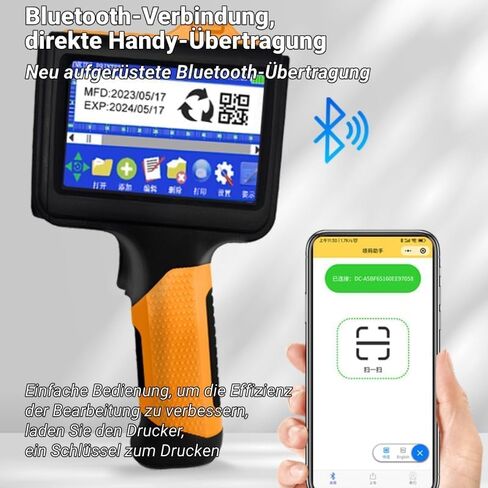 مسدس طابعة نفث الحبر المحمولة من Zunate، 12.7 مم 600 نقطة في البوصة بلوتوث مع شاشة لمس LED 4.3 بوصة، لرموز أرقام النص QR، قابس الولايات المتحدة AC110-240V in Kuwait