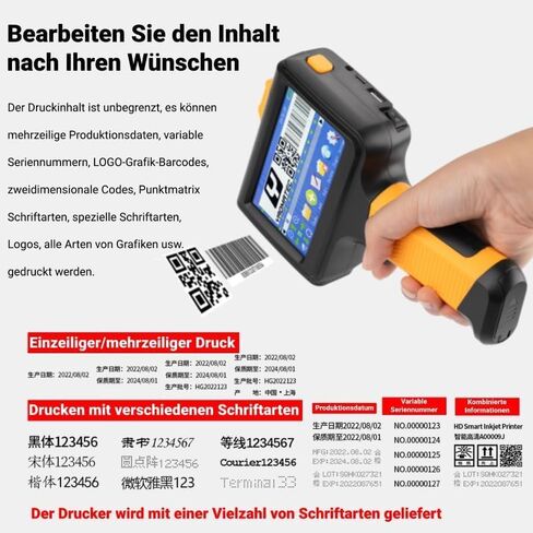 مسدس طابعة نفث الحبر المحمولة من Zunate، 12.7 مم 600 نقطة في البوصة بلوتوث مع شاشة لمس LED 4.3 بوصة، لرموز أرقام النص QR، قابس الولايات المتحدة AC110-240V in Kuwait