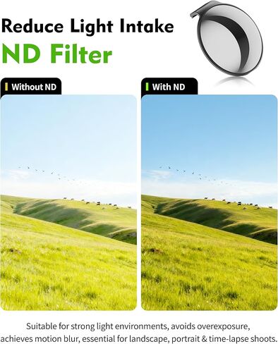 فلتر ND16 لكاميرا الحركة DJI Osmo 360، قطعتان من مرشحات الكثافة المحايدة، إطار من سبائك الألومنيوم مع زجاج بصري منحني، خياطة سلسة، بدون تظليل، جودة صورة واضحة in Kuwait