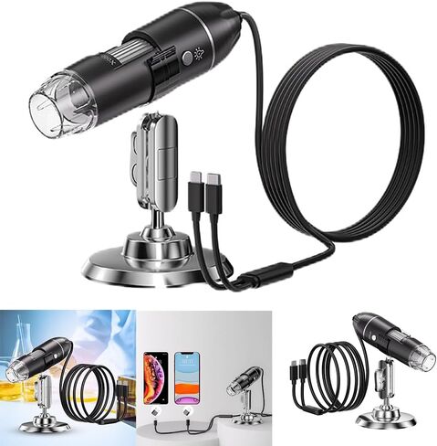 منظار تكبير 1600X 8 مجهر إلكتروني محمول LED مع حامل تكبير مجهر رقمي لتقييم المجوهرات والفيديو لنظام Android in Kuwait