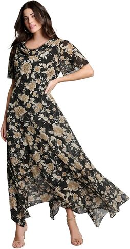Roaman's Women's Plus Size Plus Size Floral Sequin Flutter-Sleeve Gown – Handkerchief-Hem Maxi Dress in Saudi Arabia