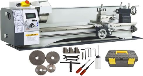 INTBUYING Metal Lathe Machine 8''X32" Benchtop Lathe Machine Precision Hobby DIY Lathe Horizontal Metal Wood Working Table Lathe 900W Brushless 50-2500RPM MT5 Spindle Taper Metric Thread WM210V 110V in Saudi Arabia