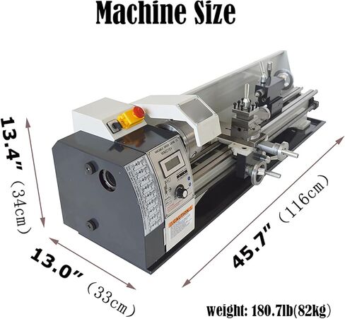 INTBUYING Metal Lathe Machine 8''X32" Benchtop Lathe Machine Precision Hobby DIY Lathe Horizontal Metal Wood Working Table Lathe 900W Brushless 50-2500RPM MT5 Spindle Taper Metric Thread WM210V 110V in Saudi Arabia