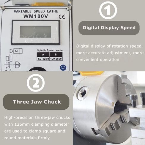 INTBUYING Metal Lathe Machine 8''X32" Benchtop Lathe Machine Precision Hobby DIY Lathe Horizontal Metal Wood Working Table Lathe 900W Brushless 50-2500RPM MT5 Spindle Taper Metric Thread WM210V 110V in Saudi Arabia