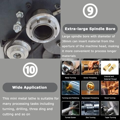 INTBUYING Metal Lathe Machine 8''X32" Benchtop Lathe Machine Precision Hobby DIY Lathe Horizontal Metal Wood Working Table Lathe 900W Brushless 50-2500RPM MT5 Spindle Taper Metric Thread WM210V 110V in Saudi Arabia