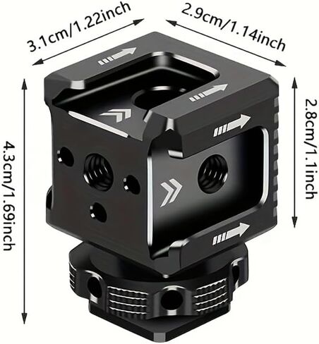 Heavy-Duty Triple Cold Shoe Mount Adapter with 1/4" Arri Hole - Camera Cage Base, Compatible with DSLR, Mirrorless, Professional Video Cameras - No Battery Needed in Saudi Arabia