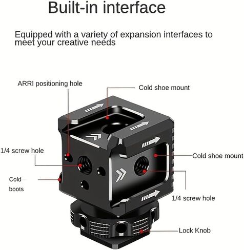 Heavy-Duty Triple Cold Shoe Mount Adapter with 1/4" Arri Hole - Camera Cage Base, Compatible with DSLR, Mirrorless, Professional Video Cameras - No Battery Needed in Saudi Arabia