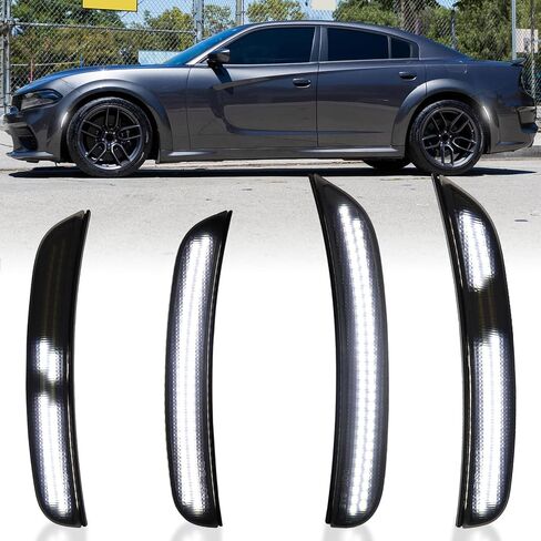 Dynamic White LED Side Marker Lights Assembly for Dodge Charger 2015-2024 Front & Rear Bumper Sidemarker Lamp Scan Smoked Lens Pack of 4 in Saudi Arabia