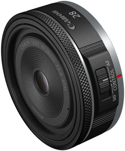 عدسة كانون RF 28 ملم f/2.8 STM | برايم صغير الحجم ذو زاوية واسعة مع فتحة f/2.8 سريعة، وتركيز تلقائي سلس STM وتصميم خفيف الوزن | لصور السفر والشوارع واليومية (6128C002) + محول EF-EOS R + المزيد in Kuwait