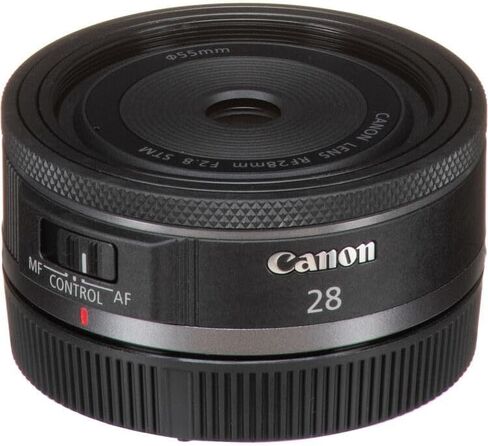 عدسة كانون RF 28 ملم f/2.8 STM | برايم صغير الحجم ذو زاوية واسعة مع فتحة f/2.8 سريعة، وتركيز تلقائي سلس STM وتصميم خفيف الوزن | لصور السفر والشوارع واليومية (6128C002) + محول EF-EOS R + المزيد in Kuwait