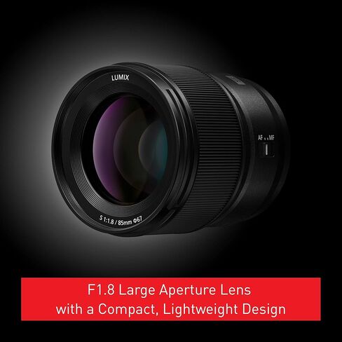 عدسة كاميرا PANASONIC LUMIX S Series، عدسة قابلة للتبديل مقاس 85 مم F1.8 L للكاميرات الرقمية ذات الإطار الكامل بدون مرآة، S-S85، أسود (متجدد) in Kuwait