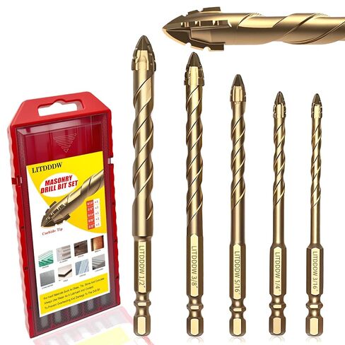 5Pcs Four Blade Serrated Eccentric Drill Bits,Assorted Sizes (3/16",1/4",5/16",3/8",1/2"),Tile Drill Bits Set for Wood Glass Brick Concrete in Saudi Arabia