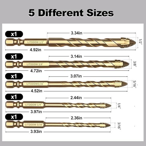 5Pcs Four Blade Serrated Eccentric Drill Bits,Assorted Sizes (3/16",1/4",5/16",3/8",1/2"),Tile Drill Bits Set for Wood Glass Brick Concrete in Saudi Arabia