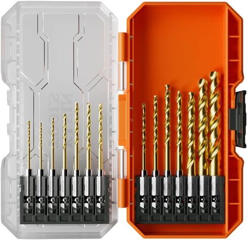 مجموعة لقم مثقاب من التيتانيوم مكونة من 14 قطعة من Klein Tools 53614، مقاومة للصدمات، ساق سداسية مقاس 1/4 بوصة، قطع معدنية، بلاستيك، خشب، 11 مقاسًا فريدًا in Saudi Arabia
