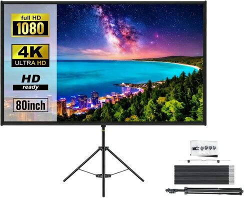 Projector Screen with Tripod Stand, Easy Setup Indoor Movie Screen, Lightweight Foldable Projection Screen for Camping, Home Theater, 100in, 16:9 4K in Saudi Arabia