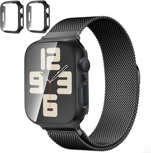 الفرقة المغناطيسية وحالة Apple Watch Band 40mm 41mm 42mm 44mm 45mm 46mm النساء/الرجال ، حزام حلقة ميلانو من الفولاذ المقاوم للصدأ ، غطاء واقعي كامل لسلسلة Iwatch SE 10/9/8/7/6/5/4 in Saudi Arabia