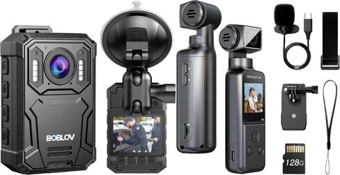 BOBLOV KJ23Pro 2K Body Cam, 128GBwith Night Vision 5K Body Cam with Microphone, W5 Vlogging Camera, 5K/15FPS and 4K/60FPS with 270° Rotating Lens, External Mic in Saudi Arabia