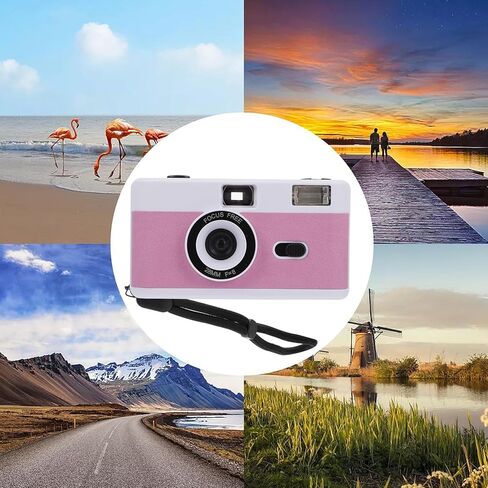 كاميرا فيلم ABS قابلة لإعادة الاستخدام مقاس 35 مم مع فلاش مدمج لالتقاط نقطة بلاستيكية عتيقة للتصوير أثناء السفر باللون الأبيض والوردي والأرجواني (لا تتضمن بطارية) in Kuwait
