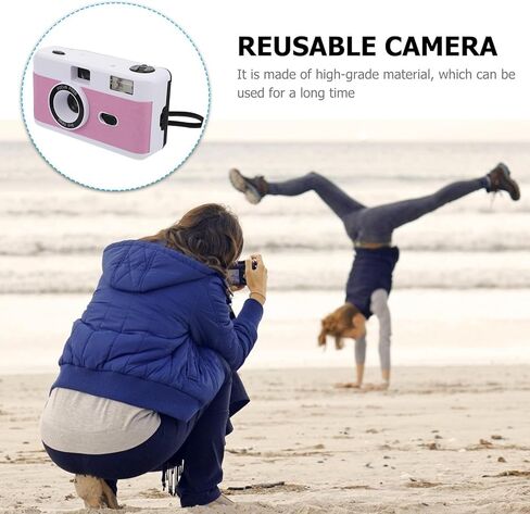كاميرا فيلم ABS قابلة لإعادة الاستخدام مقاس 35 مم مع فلاش مدمج لالتقاط نقطة بلاستيكية عتيقة للتصوير أثناء السفر باللون الأبيض والوردي والأرجواني (لا تتضمن بطارية) in Kuwait