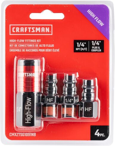 طقم تركيبات عالية التدفق من 4 قطع من CRAFTSMAN، ألومنيوم، خيوط NPT مقاس 1/4 بوصة in Saudi Arabia